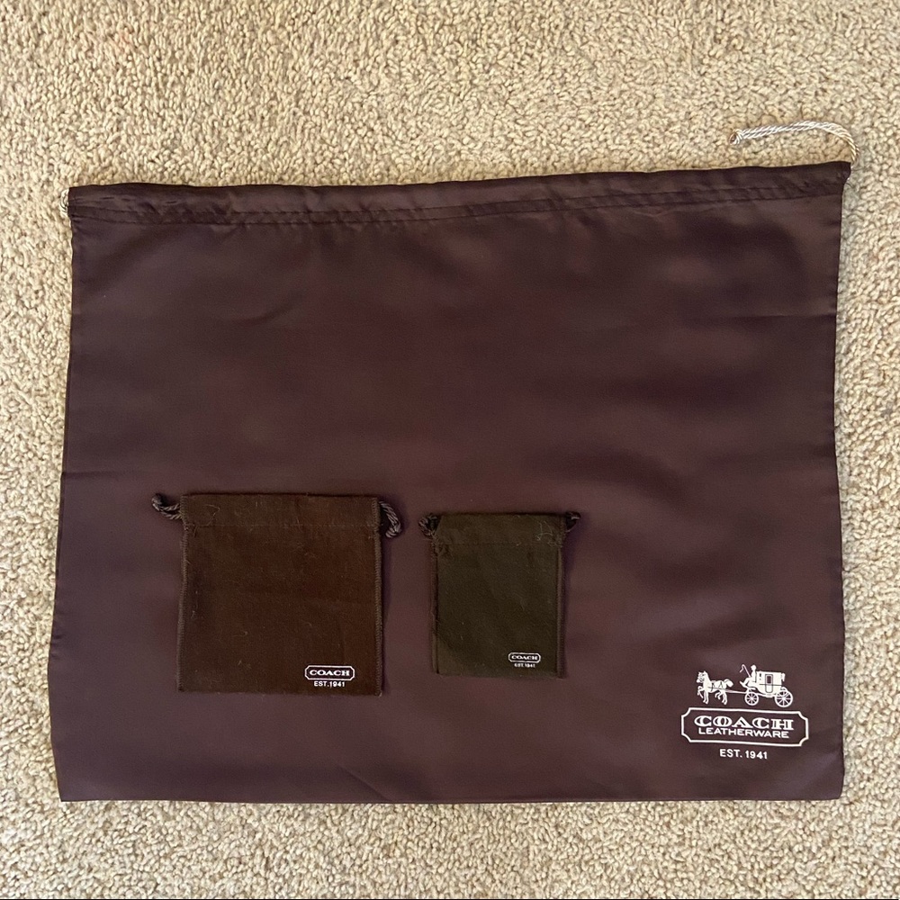 3 Brown COACH DUST BAGS Drawstring Leatherware EST 1941 FREE SHIPPING